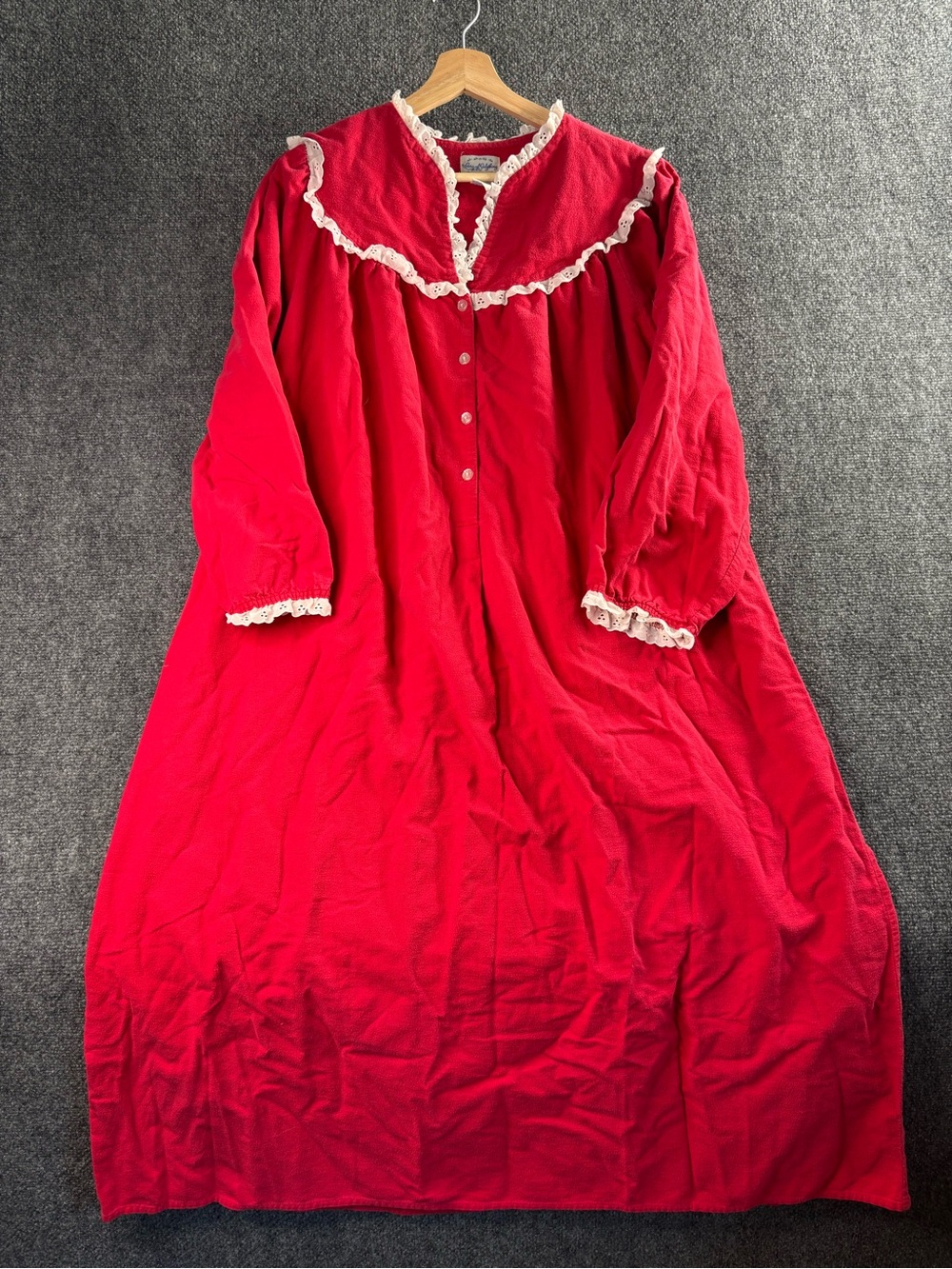 Vintage Lanz of Salzburg Red Lace-Trim Nightgown